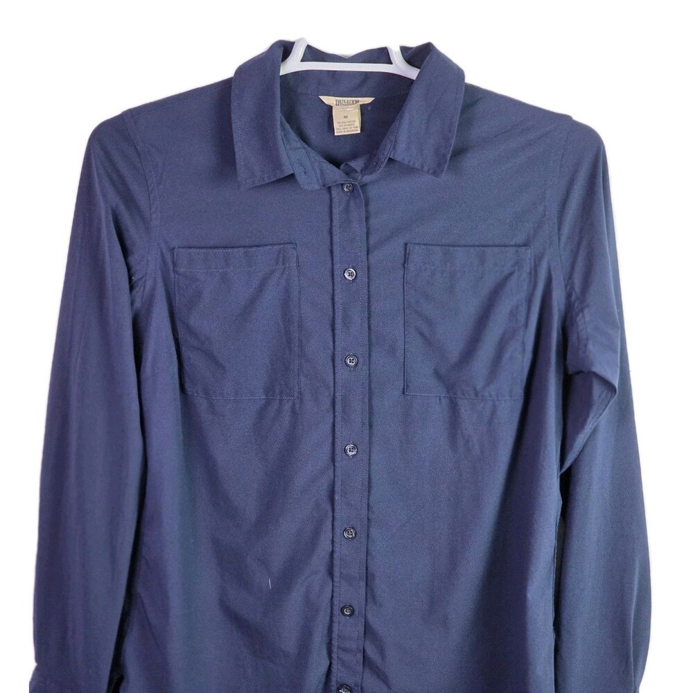 Duluth Trading Women's Medium Navy Blue Long‎ Sleeve Button Down Shirt - Picture 3 of 6